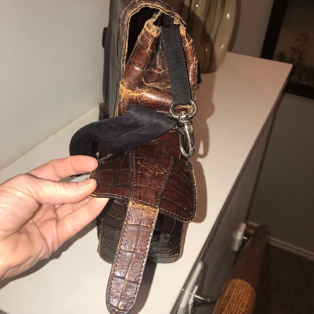 Bosca Brown Crocodile-Embossed Briefcase